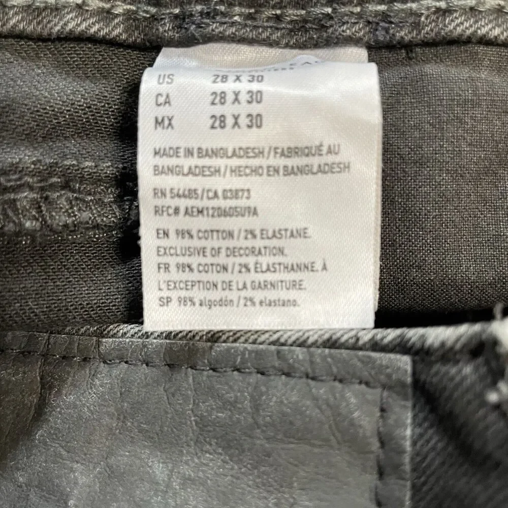 American Eagle Jeans 28x30 Black Denim SKINNY Distressed Airflex+ Stretch